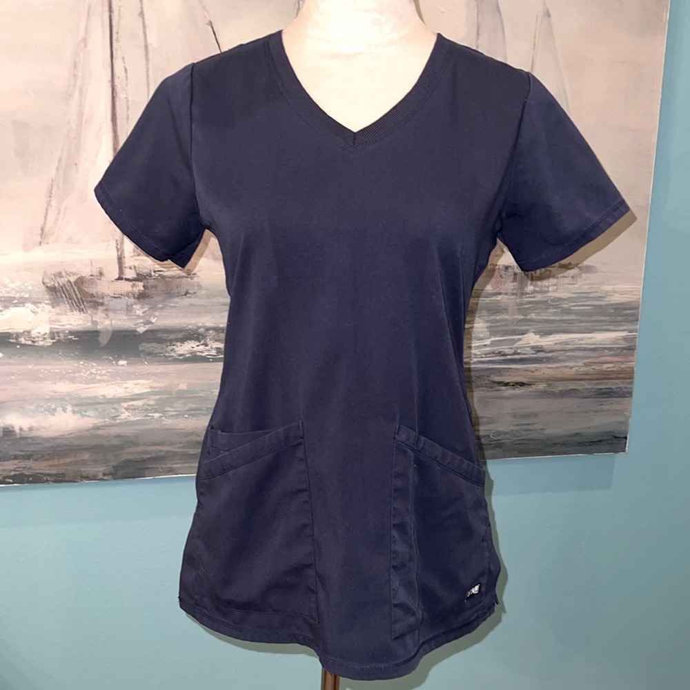 Grey’s Anatomy Indigo Spandex Stretch 3 Pocket Scrub Top, XS